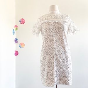 ETHEREAL by Paper Crane Lace Sheath Mini Dress with Ruffles seize S